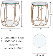 Load image into Gallery viewer, Classy Set of 2 Gold Side End Tables, Metal with Glass Top, Home Decor