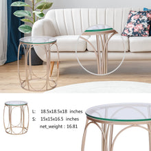 Load image into Gallery viewer, Classy Set of 2 Gold Side End Tables, Metal with Glass Top, Home Decor