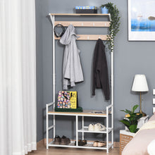 Load image into Gallery viewer, Sturdy Natural/White Hallway Tree Bench Organizer with 9 Coat Hooks Large Sitting Bench 3 Shelves
