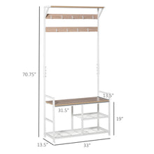 Load image into Gallery viewer, Sturdy Natural/White Hallway Tree Bench Organizer with 9 Coat Hooks Large Sitting Bench 3 Shelves