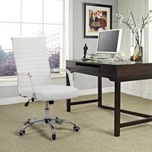 Load image into Gallery viewer, Classy High-Back PU Leather Ribbed Office Chair Adjustable Swivel Desk Task Chair White