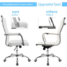 Load image into Gallery viewer, Classy High-Back PU Leather Ribbed Office Chair Adjustable Swivel Desk Task Chair White