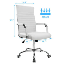 Load image into Gallery viewer, Classy High-Back PU Leather Ribbed Office Chair Adjustable Swivel Desk Task Chair White
