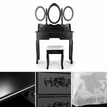 Load image into Gallery viewer, Makeup Vanity Table Set, 7 Drawers, 3 Mirrors, Dressing Desk Vanity Set with Stool, Black