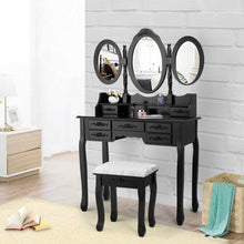 Load image into Gallery viewer, Makeup Vanity Table Set, 7 Drawers, 3 Mirrors, Dressing Desk Vanity Set with Stool, Black