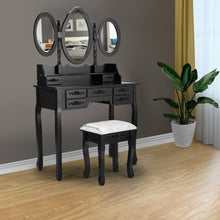 Load image into Gallery viewer, Makeup Vanity Table Set, 7 Drawers, 3 Mirrors, Dressing Desk Vanity Set with Stool, Black