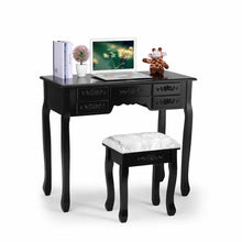 Load image into Gallery viewer, Makeup Vanity Table Set, 7 Drawers, 3 Mirrors, Dressing Desk Vanity Set with Stool, Black