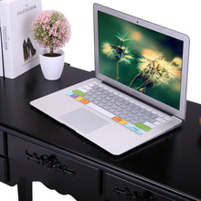Load image into Gallery viewer, Makeup Vanity Table Set, 7 Drawers, 3 Mirrors, Dressing Desk Vanity Set with Stool, Black