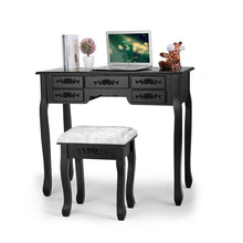 Load image into Gallery viewer, Makeup Vanity Table Set, 7 Drawers, 3 Mirrors, Dressing Desk Vanity Set with Stool, Black