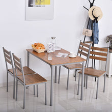 Load image into Gallery viewer, Charming 5pc Modern Wooden Counter Dining Kitchen Table Set 1 Table 4 Chairs Metal Legs Brown