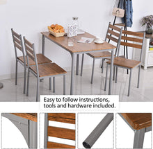 Load image into Gallery viewer, Charming 5pc Modern Wooden Counter Dining Kitchen Table Set 1 Table 4 Chairs Metal Legs Brown
