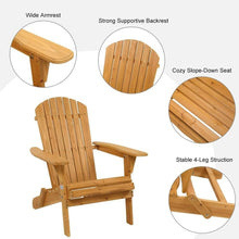 Load image into Gallery viewer, NEW! Folding Adirondack Outdoor Wooden Chair, Teak Wooden Lounger, 350lbs Support, Natural Finish