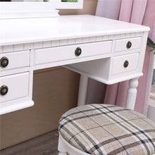 Load image into Gallery viewer, Gorgeous Tri-Folding Mirror Vanity Set 5 Drawers Dressing Table Makeup Desk with Stool White