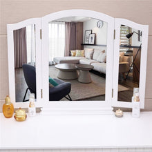 Load image into Gallery viewer, Gorgeous Tri-Folding Mirror Vanity Set 5 Drawers Dressing Table Makeup Desk with Stool White