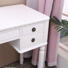 Load image into Gallery viewer, Gorgeous Tri-Folding Mirror Vanity Set 5 Drawers Dressing Table Makeup Desk with Stool White