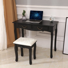 Load image into Gallery viewer, Trifold Mirrors Makeup Vanity Table Set Vanity Beauty Station w/Cushioned Stool 4 Drawers Wood Desk