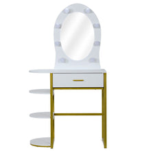 Load image into Gallery viewer, Lighted Makeup Dressing Vanity Table Set with Large LED Light Hollywood Mirror
