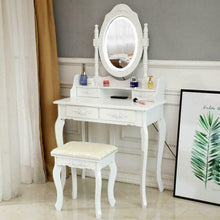 Load image into Gallery viewer, Charming Vanity Table Lights Mirror 4 Drawers Makeup Dressing Desk with Stool Set White