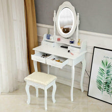 Load image into Gallery viewer, Charming Vanity Table Lights Mirror 4 Drawers Makeup Dressing Desk with Stool Set White