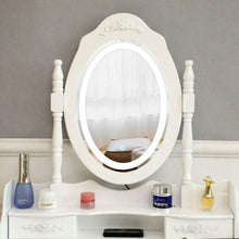 Load image into Gallery viewer, Charming Vanity Table Lights Mirror 4 Drawers Makeup Dressing Desk with Stool Set White