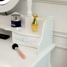 Load image into Gallery viewer, Charming Vanity Table Lights Mirror 4 Drawers Makeup Dressing Desk with Stool Set White