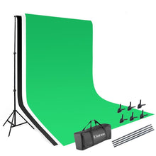 Load image into Gallery viewer, Photography 10ft Backdrop Stand Kit 1.6*3m Green Screen Black White with Clamps