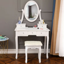Load image into Gallery viewer, Charming White Vanity Dressing Table Set with Mirror, Stool and 5 Drawers Makeup Desk