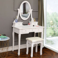 Load image into Gallery viewer, Charming White Vanity Dressing Table Set with Mirror, Stool and 5 Drawers Makeup Desk