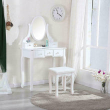 Load image into Gallery viewer, Charming White Vanity Dressing Table Set with Mirror, Stool and 5 Drawers Makeup Desk

