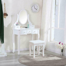 Load image into Gallery viewer, Charming White Vanity Dressing Table Set with Mirror, Stool and 5 Drawers Makeup Desk