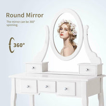 Load image into Gallery viewer, Charming White Vanity Dressing Table Set with Mirror, Stool and 5 Drawers Makeup Desk
