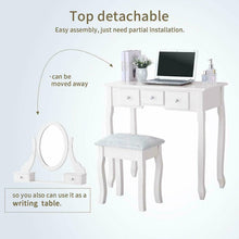 Load image into Gallery viewer, Charming White Vanity Dressing Table Set with Mirror, Stool and 5 Drawers Makeup Desk