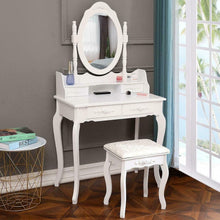 Load image into Gallery viewer, Gorgeous White Vanity Makeup Dressing Table Set with Stool, 4 Drawers and Mirror, Wood