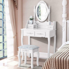 Load image into Gallery viewer, Gorgeous White Vanity Makeup Dressing Table Set with Stool, 4 Drawers and Mirror, Wood