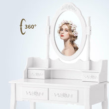 Load image into Gallery viewer, Gorgeous White Vanity Makeup Dressing Table Set with Stool, 4 Drawers and Mirror, Wood