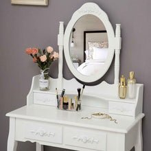 Load image into Gallery viewer, Gorgeous White Vanity Makeup Dressing Table Set with Stool, 4 Drawers and Mirror, Wood