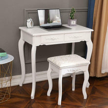 Load image into Gallery viewer, Gorgeous White Vanity Makeup Dressing Table Set with Stool, 4 Drawers and Mirror, Wood