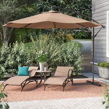 Load image into Gallery viewer, 10' Ft Hanging Umbrella Patio Sun Shade Offset Outdoor UV Resistant w/ Base Tan