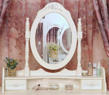 Load image into Gallery viewer, White Vanity Makeup Dressing Table Set w/Stool, 4 Drawers and Mirror