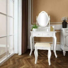 Load image into Gallery viewer, White Vanity Makeup Dressing Table Set w/Stool, 4 Drawers and Mirror