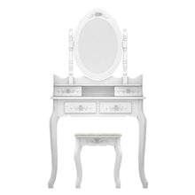 Load image into Gallery viewer, White Vanity Makeup Dressing Table Set w/Stool, 4 Drawers and Mirror