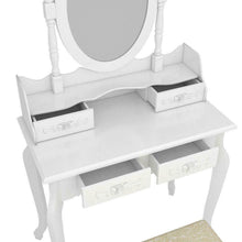 Load image into Gallery viewer, White Vanity Makeup Dressing Table Set w/Stool, 4 Drawers and Mirror
