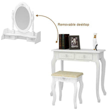 Load image into Gallery viewer, White Vanity Makeup Dressing Table Set w/Stool, 4 Drawers and Mirror