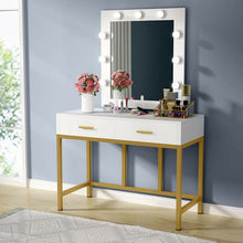 Load image into Gallery viewer, White Bedroom Makeup Vanity Set Dresser Desk with 9 LED Lights