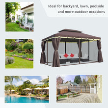 Load image into Gallery viewer, Patio Gazebo 10&#39; x 13&#39;, Aluminum, Mesh Netting, 2 Tier Polyester Roof, Coffee
