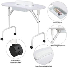 Load image into Gallery viewer, White Portable Manicure Table Folding Nail Desk Beauty Salon Spa w/Wheels &amp; Bag
