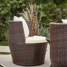 Load image into Gallery viewer, 3-Piece Patio Outdoor Rattan Set, Wicker Furniture, 2 Chairs, Round Glass Table, Brown
