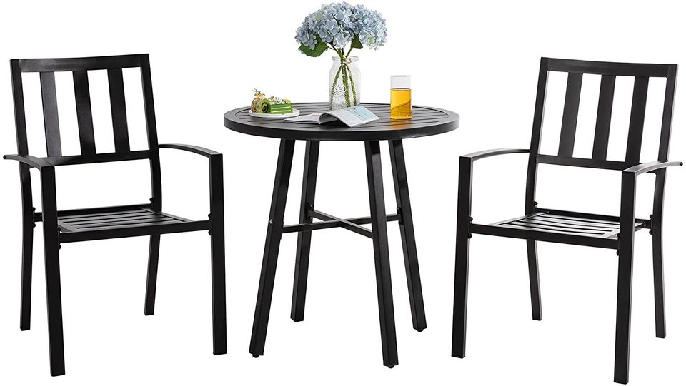 NEW! 3pc Outdoor Bistro Set, All Weather Metal Frame Table and Chairs, Patio Furniture Dining Set