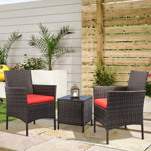 Load image into Gallery viewer, 3pc Rattan Wicker Patio Se Red Cushions
