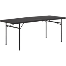 Load image into Gallery viewer, 6 Foot Centerfold Folding Portable Bi-Fold Plastic Table with Carrying Handle Camping BBQ Desk, Black
